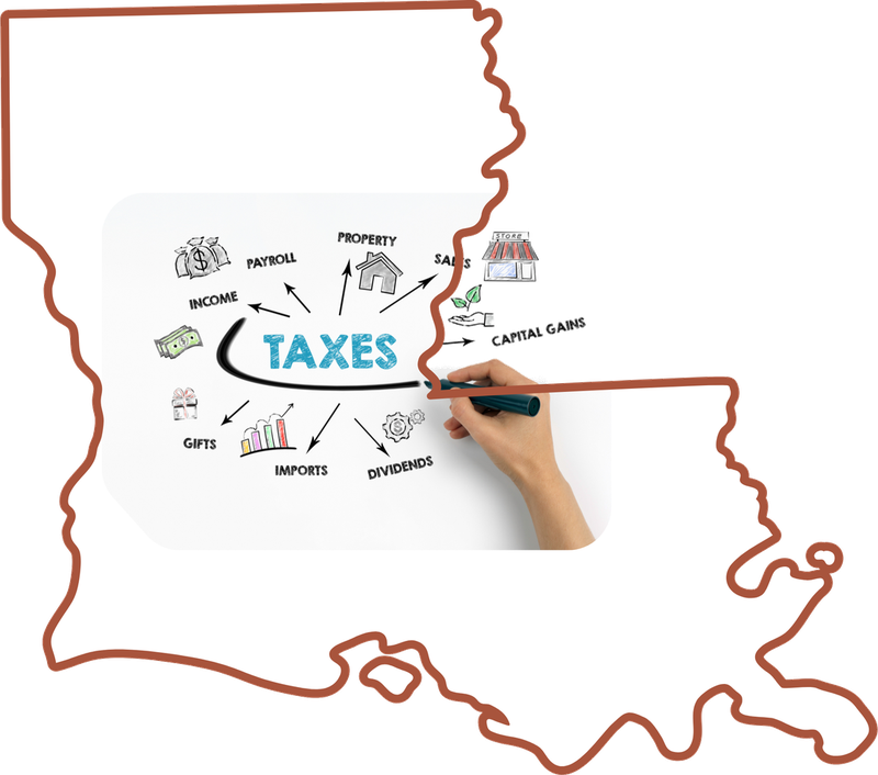 Map of Louisiana showing services from Compass Tax Center