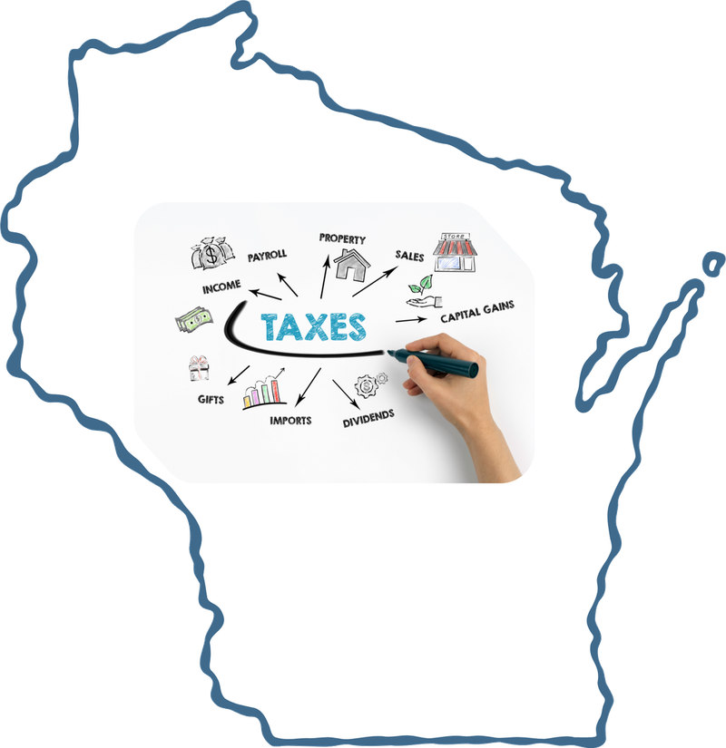 Map of Wisconsin showing services from Compass Tax Center